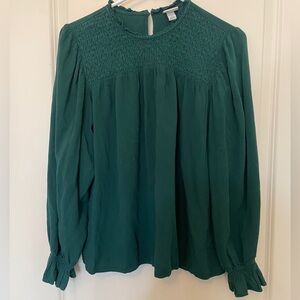 New Day textured long-sleeve blouse in a deep green